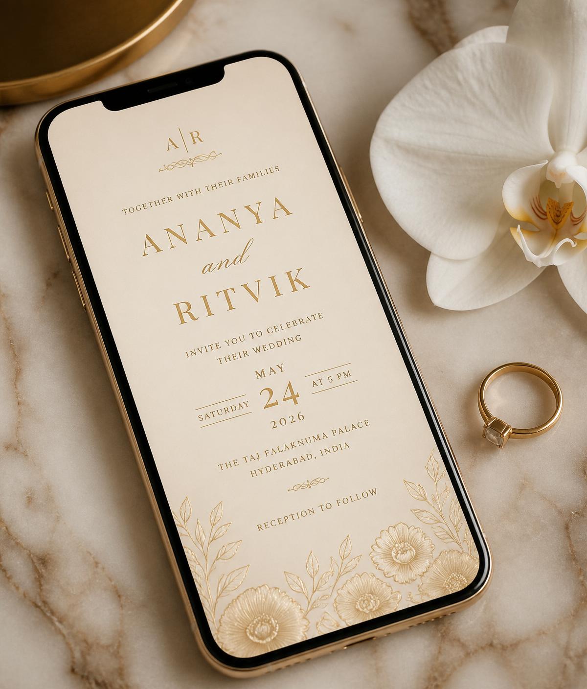 Luxury digital invitation on mobile